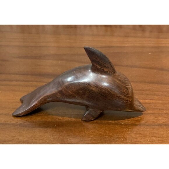 Hand Carved Ironwood Small Dolphin Figurine Mexico Vintage Nautical Ocean Sea - Picture 3 of 7